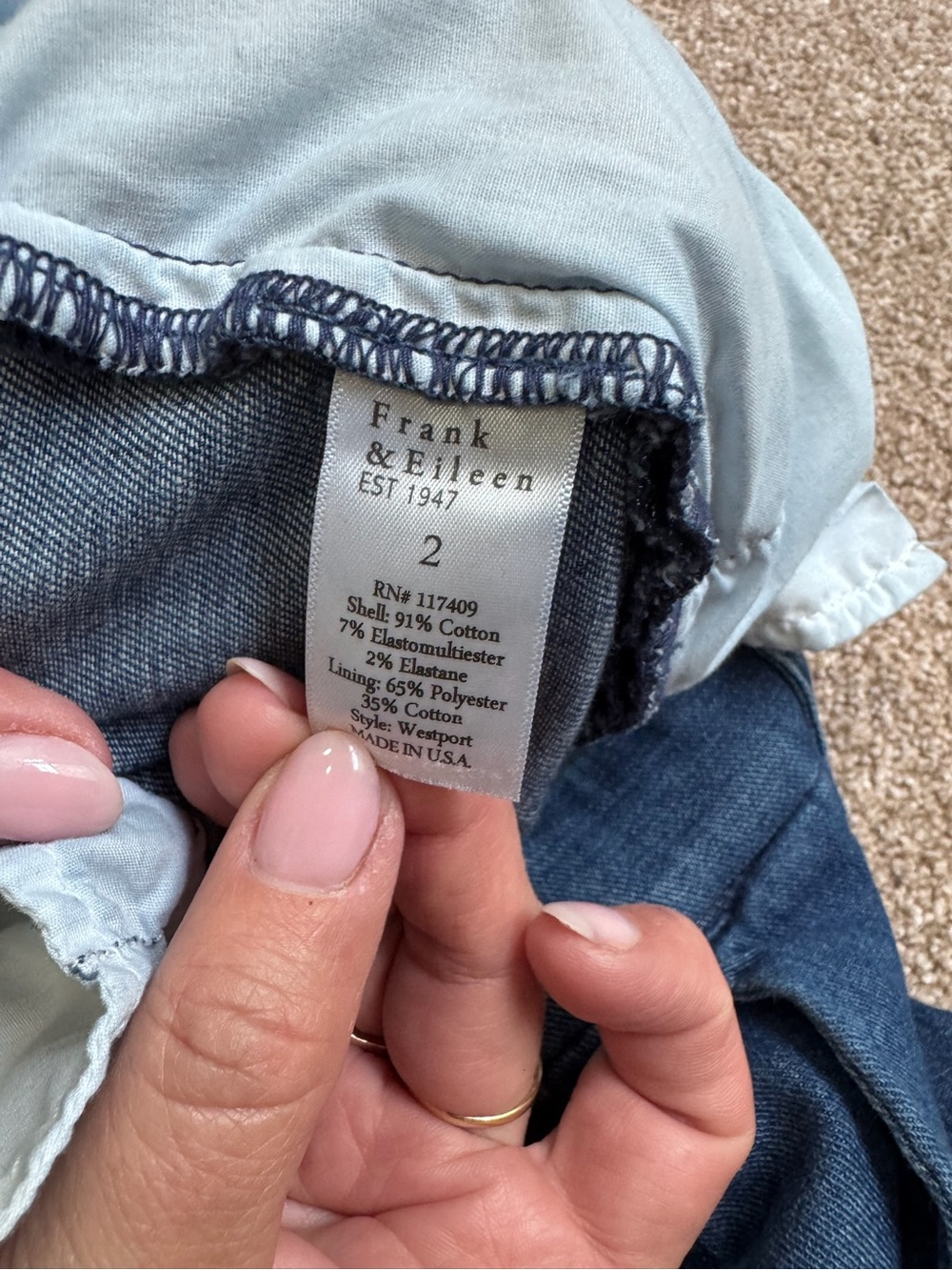 Frank & Eileen Westport Wide Leg Chino Jeans Sz 2 runs large fits like a Sz 4-6 - Picture 11 of 11